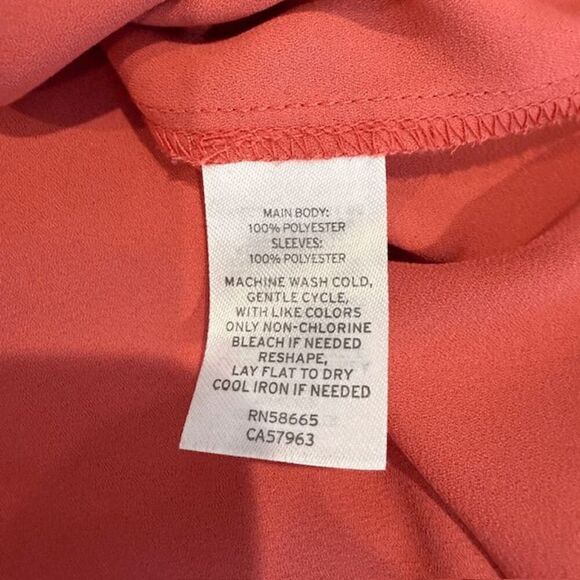Nordstrom Rack Chiffon Blouse Short Sleeves Salmon Color Size Large - Picture 5 of 9
